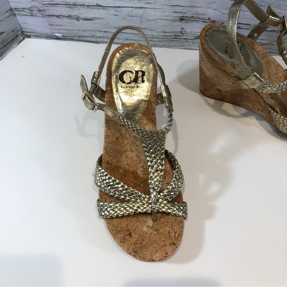 Gianni Bini Gold Wedge Cork Platform Strap Sandals Heels Size 8 - Picture 2 of 7